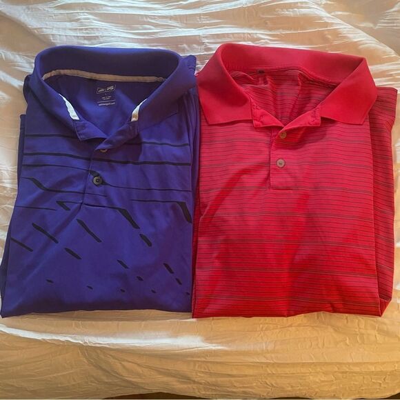 Adidas Short Sleeve Collared Golf Polo Shirts SET OF TWO Purple & Red Size Large - Picture 1 of 14